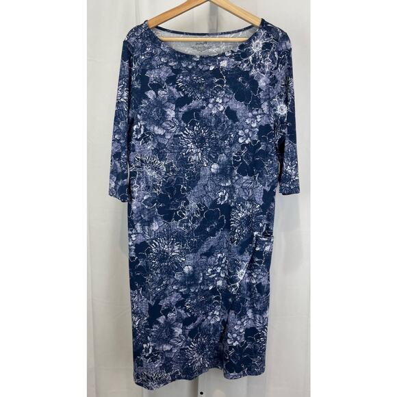 J. JILL PureJill Wrap Style Dress Floral Print Cotton Modal Jersey Blue Size M - Picture 1 of 10